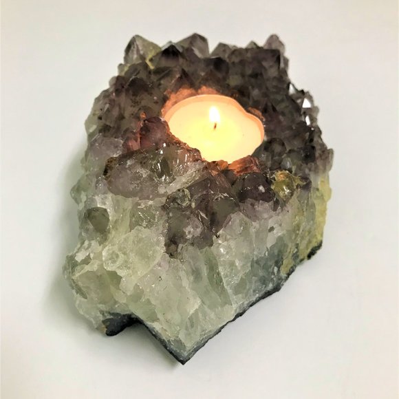 Large Raw Amethyst Cluster Tealight Candle Holder - Picture 2 of 7